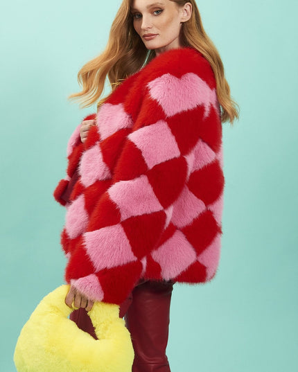 Delilah Red Pink Faux Fur Jacket-2
