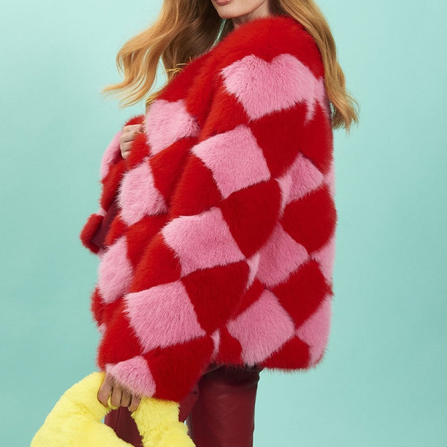 Delilah Red Pink Faux Fur Jacket-2