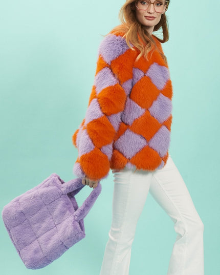 Delilah Orange Purple Faux Fur Jacket-0