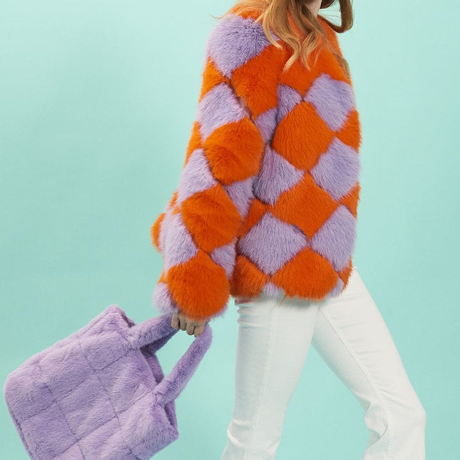 Delilah Orange Purple Faux Fur Jacket-0