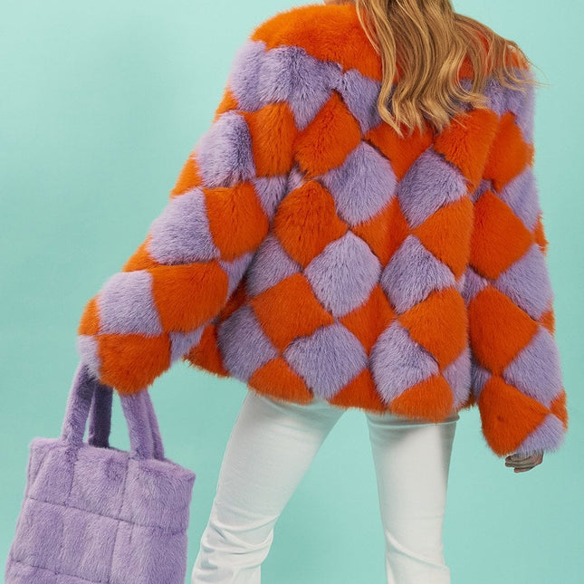 Delilah Orange Purple Faux Fur Jacket-2