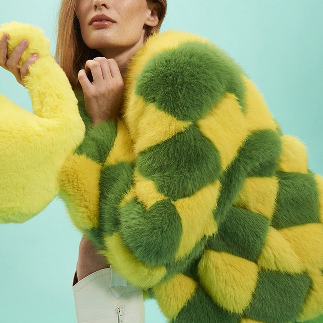 Delilah Yellow Green Faux Fur Jacket-1