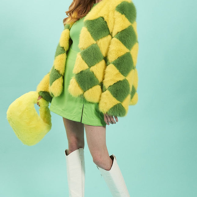 Delilah Yellow Green Faux Fur Jacket-3
