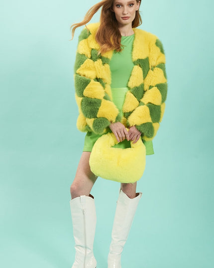 Delilah Yellow Green Faux Fur Jacket-0