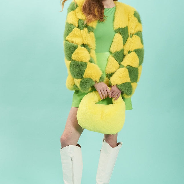 Delilah Yellow Green Faux Fur Jacket-0