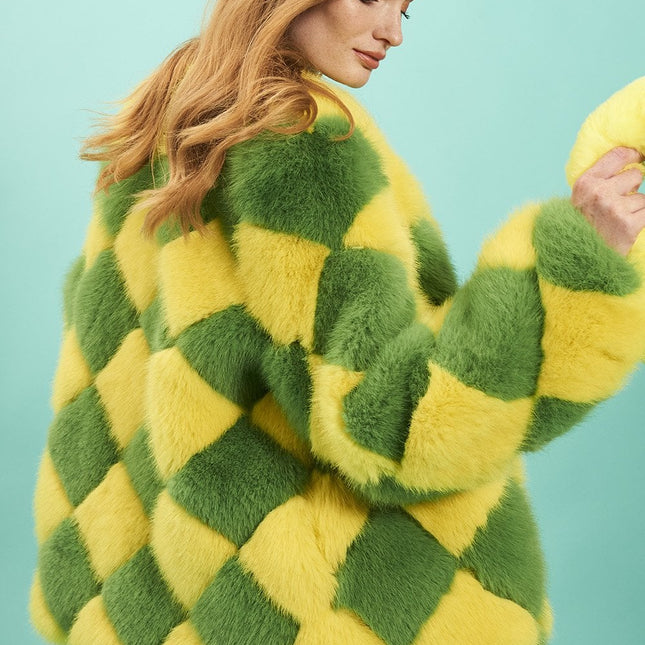 Delilah Yellow Green Faux Fur Jacket-4
