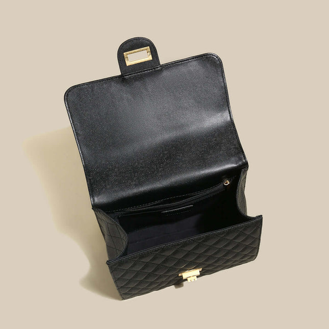 Elegant Leather Chain Strap Black Quilted Flap Satchel Backpack-1
