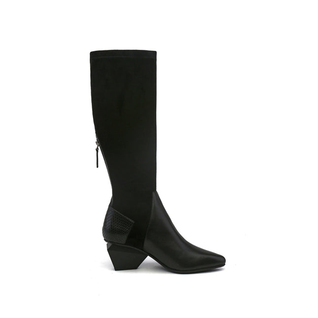 Leather Patchwork Slim Knee High Boots-2
