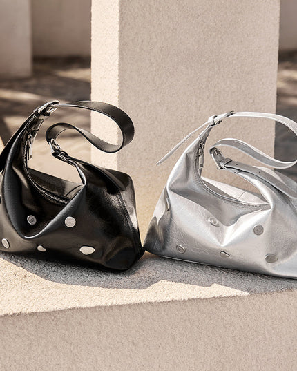Metallic Studded Leather Underarm Bag-1