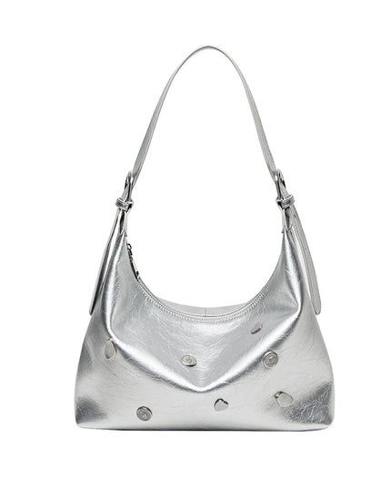 Metallic Studded Leather Underarm Bag-5