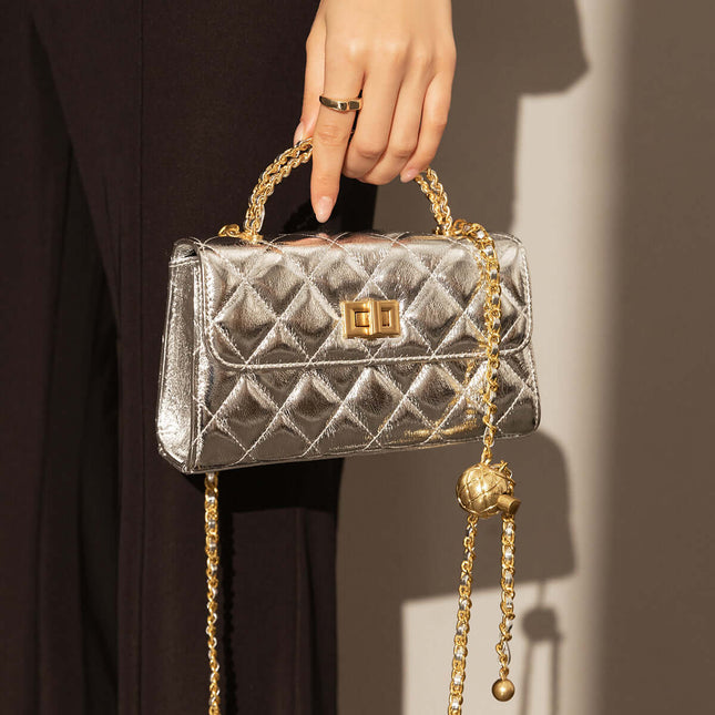 Mini Quilted Chain Strap Bag with Top Handle-5
