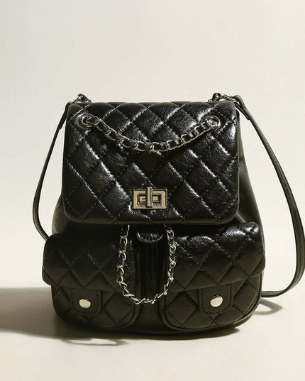 Multi-Pocket Chainstrap Quilted Backpack-0