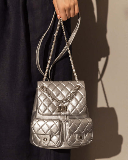 Multi-Pocket Chainstrap Quilted Backpack-5
