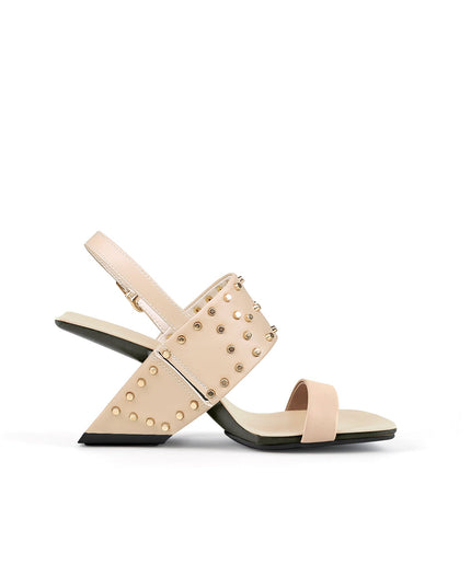 Plain Leather Studded Heel-Less Sandals-2