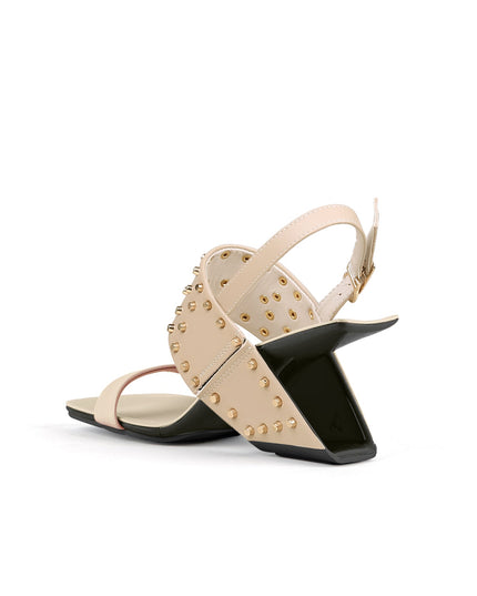 Plain Leather Studded Heel-Less Sandals-3