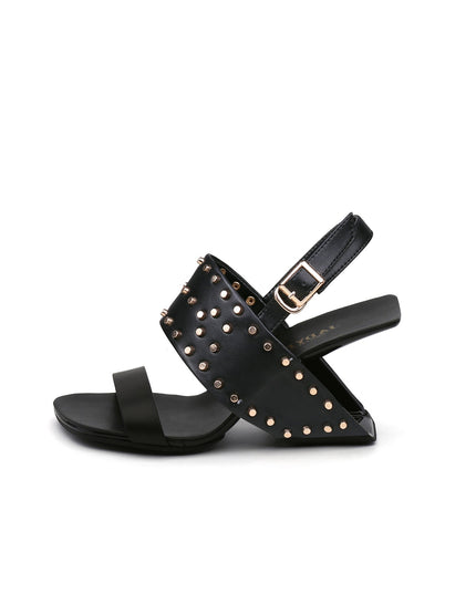 Plain Leather Studded Heel-Less Sandals-5