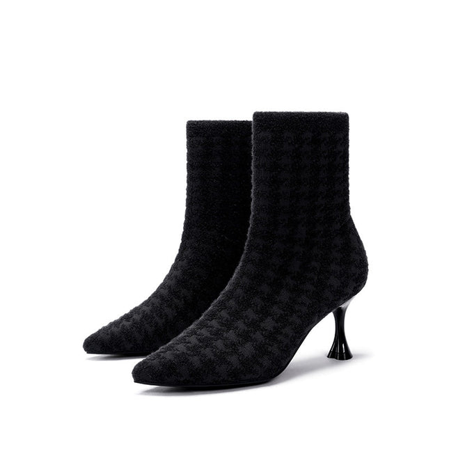 Pointed Toe Stiletto Heel Stretch Ankle Boots-1