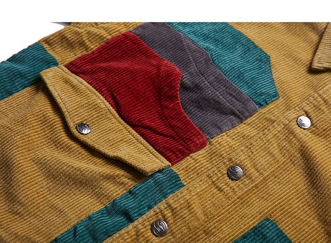 Men Corduroy Patchwork Men's Jacket Pockets High Street  Streetwear-2