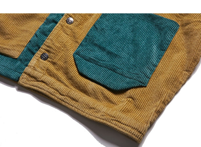 Men Corduroy Patchwork Men's Jacket Pockets High Street  Streetwear-3