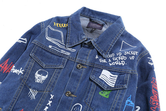 Hip Hop Fashion Printed Jeans Jacket Men  Autumn Winter Streetwear Denim Jackets Coats Cowboy Jacket Jaqueta masculina-3