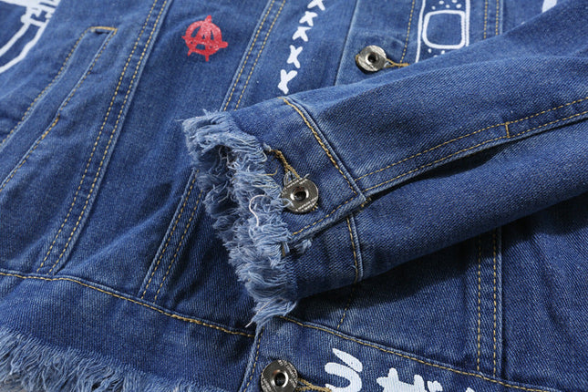 Hip Hop Fashion Printed Jeans Jacket Men  Autumn Winter Streetwear Denim Jackets Coats Cowboy Jacket Jaqueta masculina-4