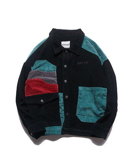 Men Corduroy Patchwork Men's Jacket Pockets High Street  Streetwear-6