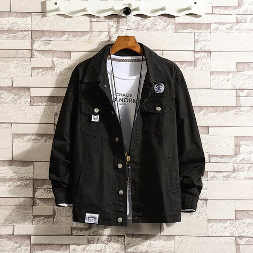 6XL Baggy Jackets Black Cotton Autumn Streetwear Fashion Army Green Hip Hop College Military Style Coat Japan Bomber Jacket Men-5