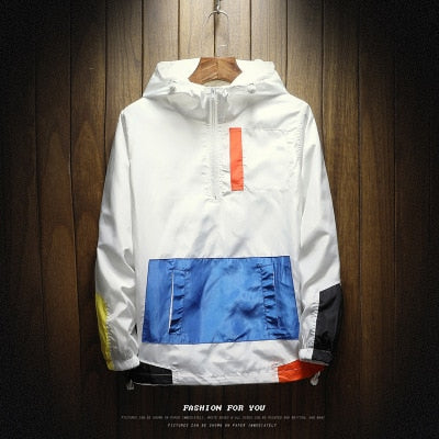 Spring Hip Hop Mens Hooded Windbreaker Jacket Patchwork Vintage Loose Track Hoodie Jacket Coats Streetwear Chaqueta hombre-1