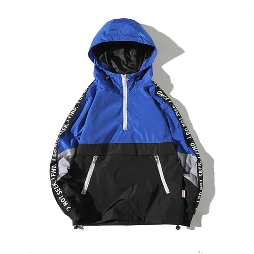 Spring Hip Hop Mens Hooded Windbreaker Jacket Patchwork Vintage Loose Track Hoodie Jacket Coats Streetwear Chaqueta hombre-3