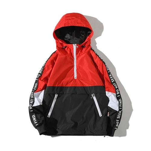 Spring Hip Hop Mens Hooded Windbreaker Jacket Patchwork Vintage Loose Track Hoodie Jacket Coats Streetwear Chaqueta hombre-0