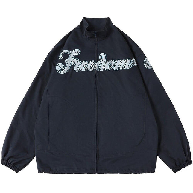 Hit Color Embroidery Turn-down Collar Jacket Men College Style Windproof Tracksuit Coats High Street Vintage Streetwear-0