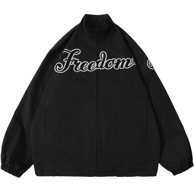 Hit Color Embroidery Turn-down Collar Jacket Men College Style Windproof Tracksuit Coats High Street Vintage Streetwear-3