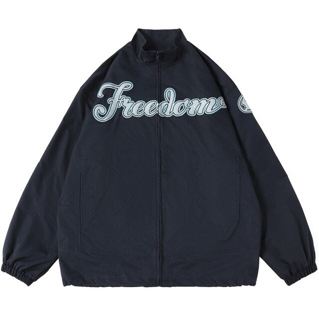 Hit Color Embroidery Turn-down Collar Jacket Men College Style Windproof Tracksuit Coats High Street Vintage Streetwear-2