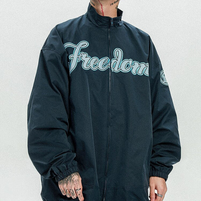 Hit Color Embroidery Turn-down Collar Jacket Men College Style Windproof Tracksuit Coats High Street Vintage Streetwear-4