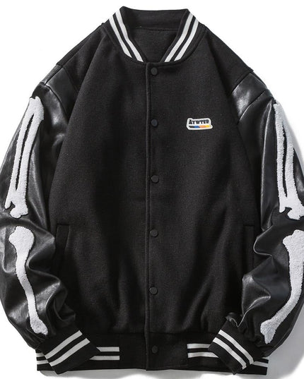 Soft Furry Patch Leather Patchwork Baseball Jacket Men Coats Autumn Baggy All-match College Style Bomber Jackets Couple-2