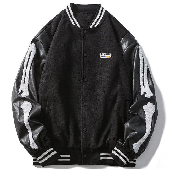 Soft Furry Patch Leather Patchwork Baseball Jacket Men Coats Autumn Baggy All-match College Style Bomber Jackets Couple-2