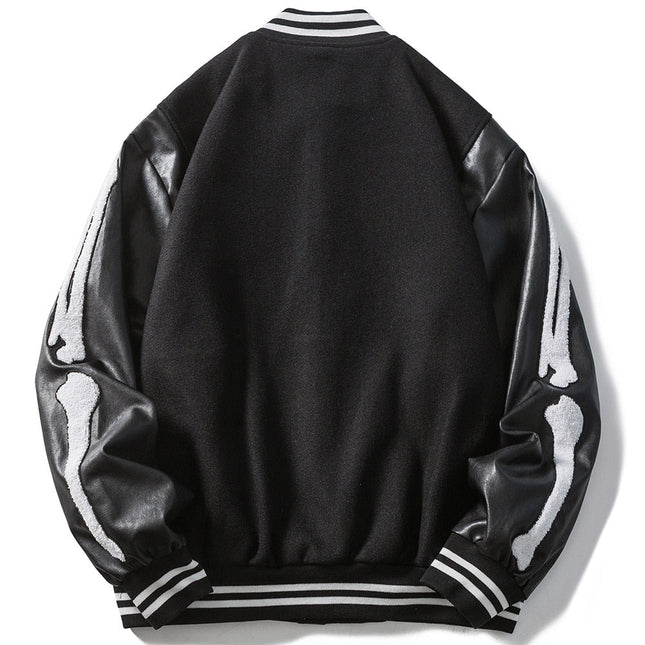 Soft Furry Patch Leather Patchwork Baseball Jacket Men Coats Autumn Baggy All-match College Style Bomber Jackets Couple-3