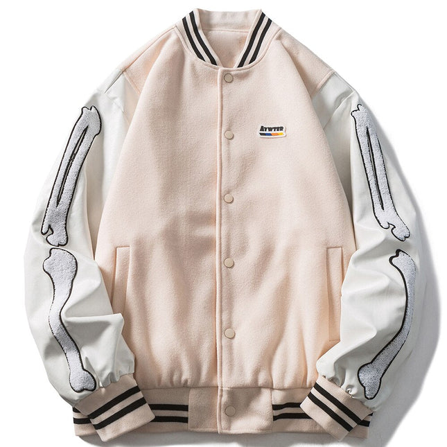Soft Furry Patch Leather Patchwork Baseball Jacket Men Coats Autumn Baggy All-match College Style Bomber Jackets Couple-0