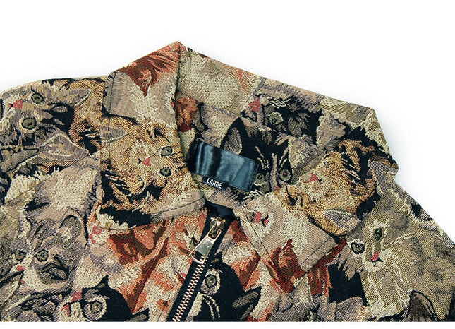 Jacket Men Cute Cat Painting Printed Zipper Coat Autumn Loose Casual Retro Cool Hip Hop Style Outwear Couple Streetwear-4