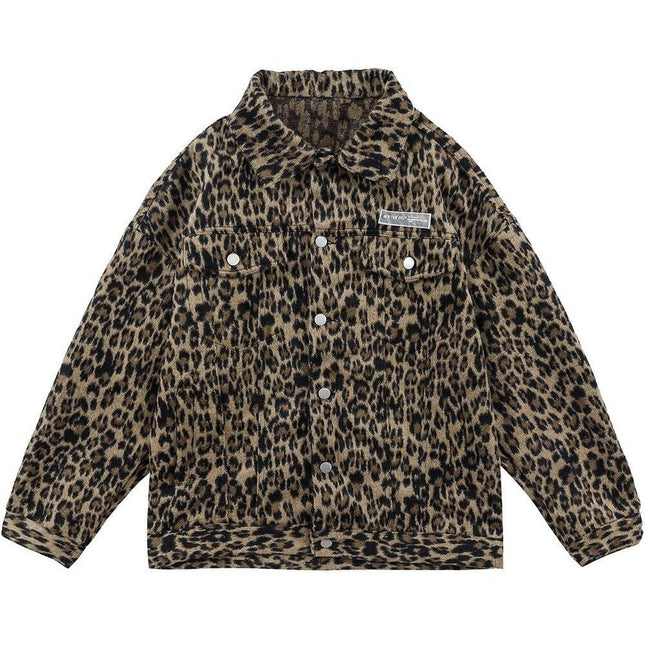 Hip Hop Jacket Coat Men Furry Leopard Print Multi-Pocket Outwear Loose Retro Rock Hipster High Street Jacket Streetwear-0