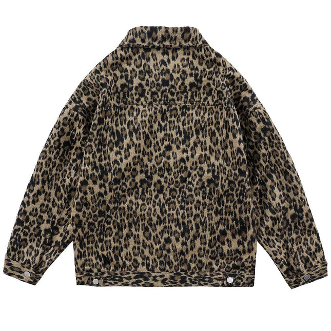 Hip Hop Jacket Coat Men Furry Leopard Print Multi-Pocket Outwear Loose Retro Rock Hipster High Street Jacket Streetwear-1