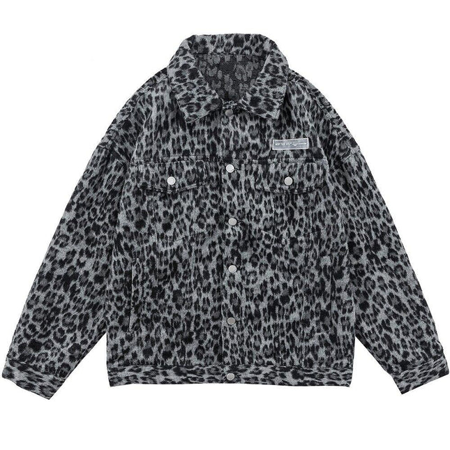 Hip Hop Jacket Coat Men Furry Leopard Print Multi-Pocket Outwear Loose Retro Rock Hipster High Street Jacket Streetwear-2