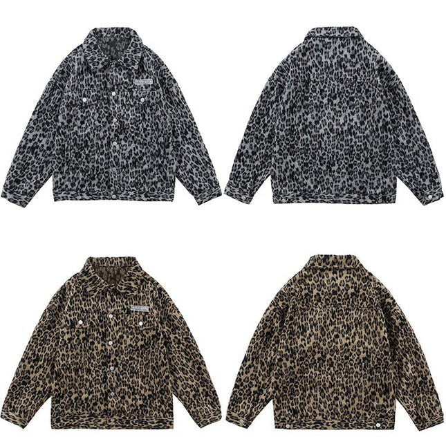 Hip Hop Jacket Coat Men Furry Leopard Print Multi-Pocket Outwear Loose Retro Rock Hipster High Street Jacket Streetwear-4