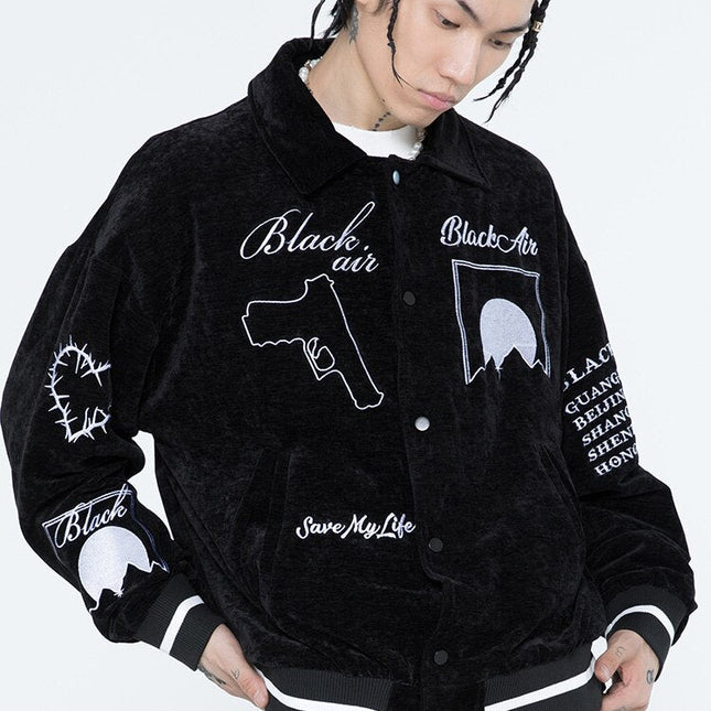 Jacket Men Esthetics Line Letter Eye Embroidery Bomber Coats Autumn Cozy Baggy Fashion Retro High Street Outwear Couple-1