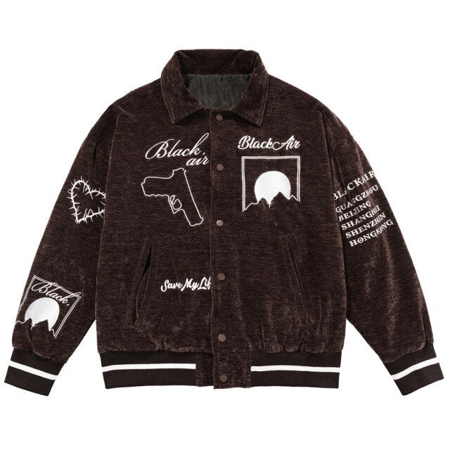 Jacket Men Esthetics Line Letter Eye Embroidery Bomber Coats Autumn Cozy Baggy Fashion Retro High Street Outwear Couple-5