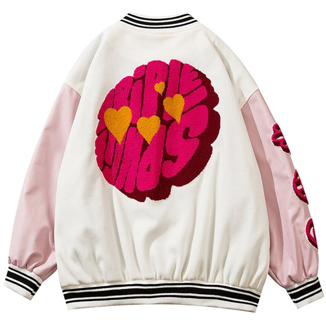 Jacket Men Furry Patches Leather Patchwork Color Oversized Bomber Coats Couple All-match College Style Baseball Outwear-2