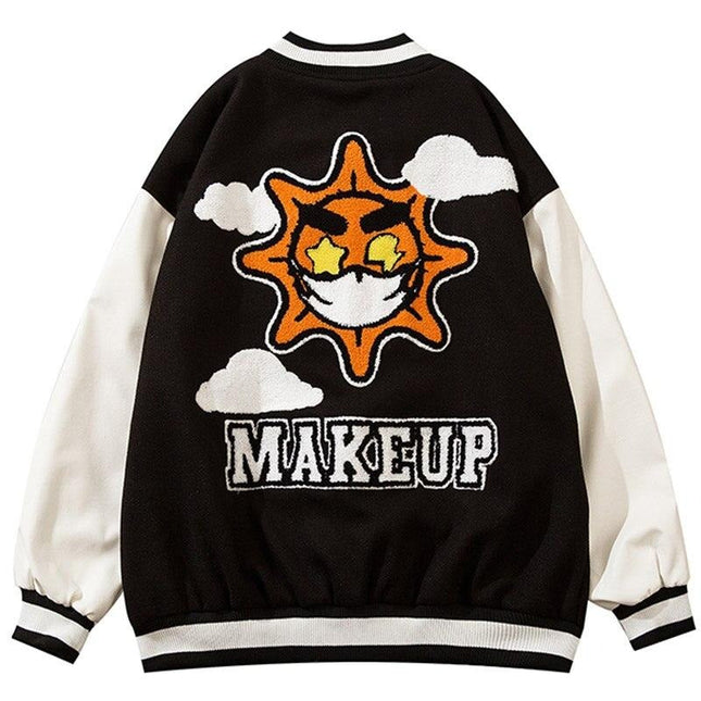 Jacket Men Cartoon Furry Sun Cloud Patch Patchwork Bomber Coats Loose Hip Hop Funny High Street Baseball Outwear Autumn-0