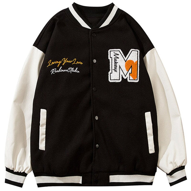 Jacket Men Cartoon Furry Sun Cloud Patch Patchwork Bomber Coats Loose Hip Hop Funny High Street Baseball Outwear Autumn-1