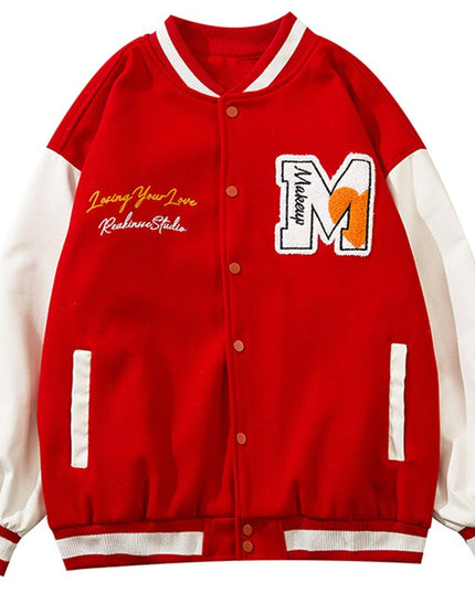Jacket Men Cartoon Furry Sun Cloud Patch Patchwork Bomber Coats Loose Hip Hop Funny High Street Baseball Outwear Autumn-2