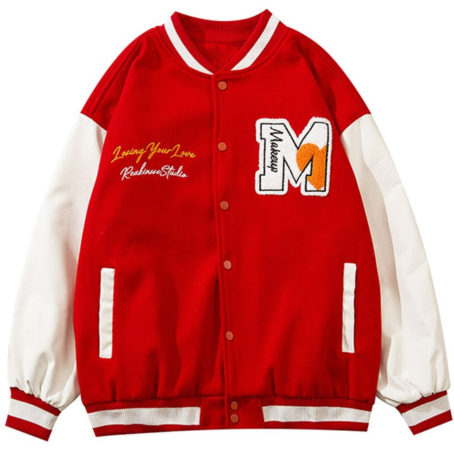 Jacket Men Cartoon Furry Sun Cloud Patch Patchwork Bomber Coats Loose Hip Hop Funny High Street Baseball Outwear Autumn-2